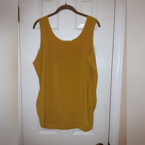 XL Attitudes by Renee Sleeveless Tank Top with Ruched Sides in Golden Mustard - Picture 5 of 7